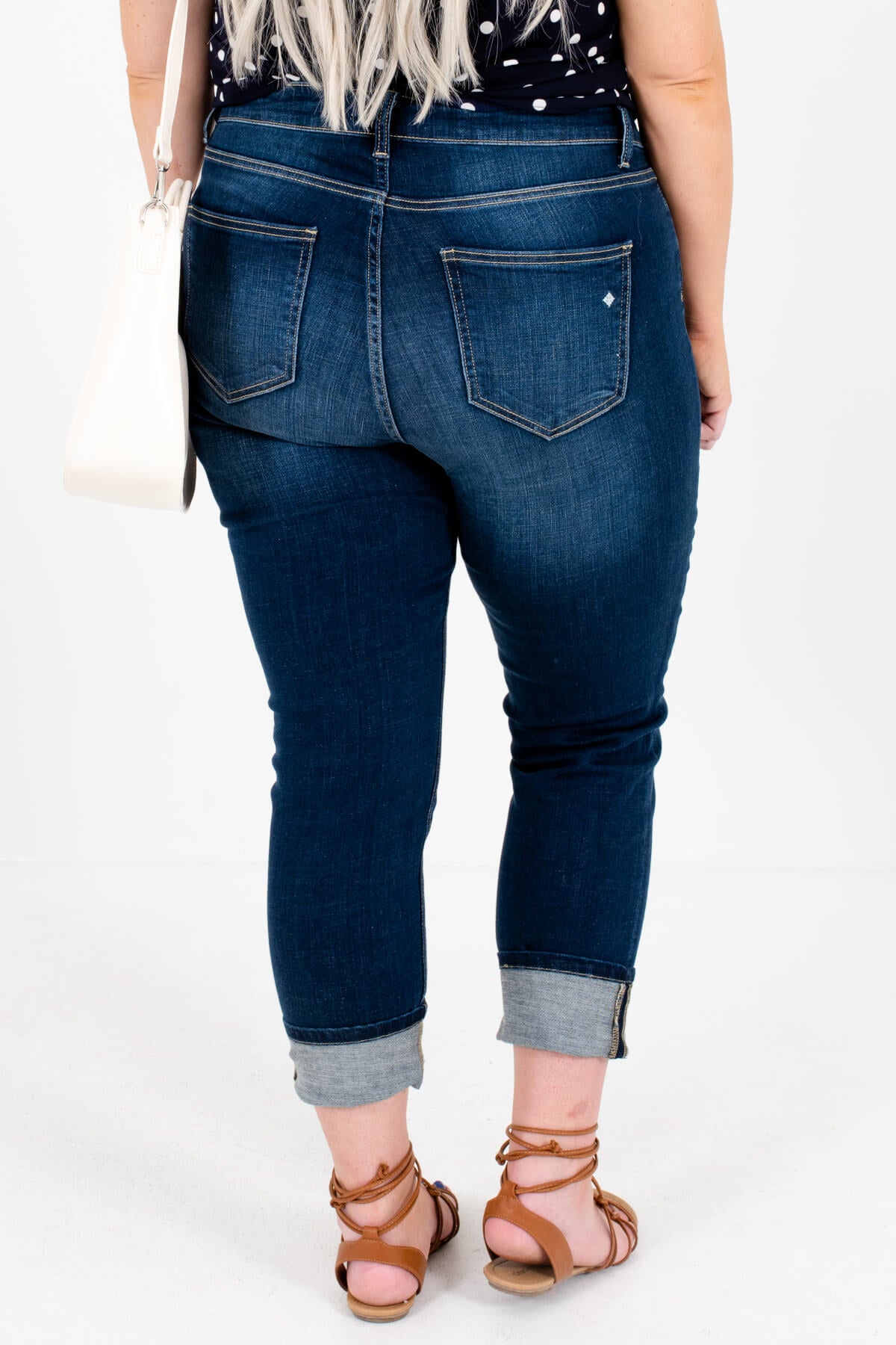 Women's Dark Wash Denim Blue Plus Size Boutique Jeans with Pockets