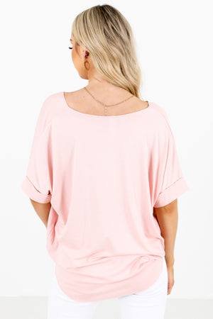 Pink Cuffed Sleeve Boutique Blouses for Women