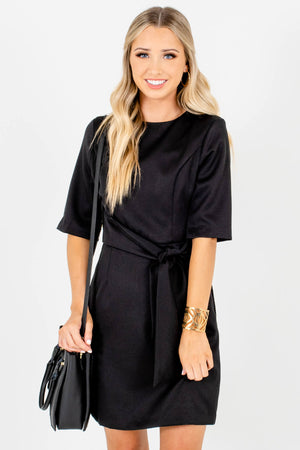 Black Waist Tie Detail Boutique Mini Dresses for Women
