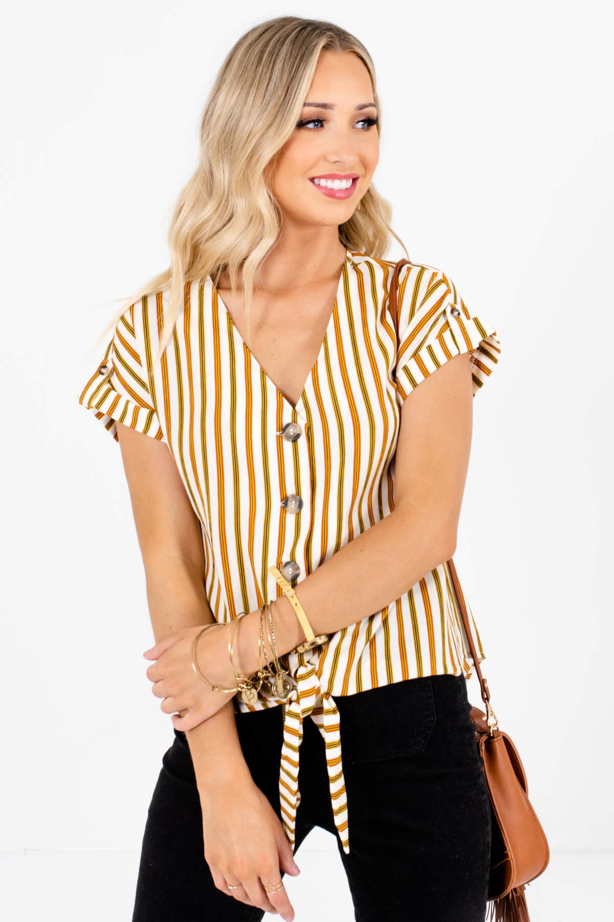 White Olive and Rust Lightweight and Flowy Boutique Tops for Women
