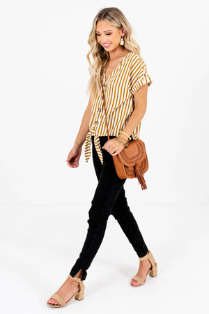 White Olive and Rust Striped Cute and Comfortable Boutique Tops for Women