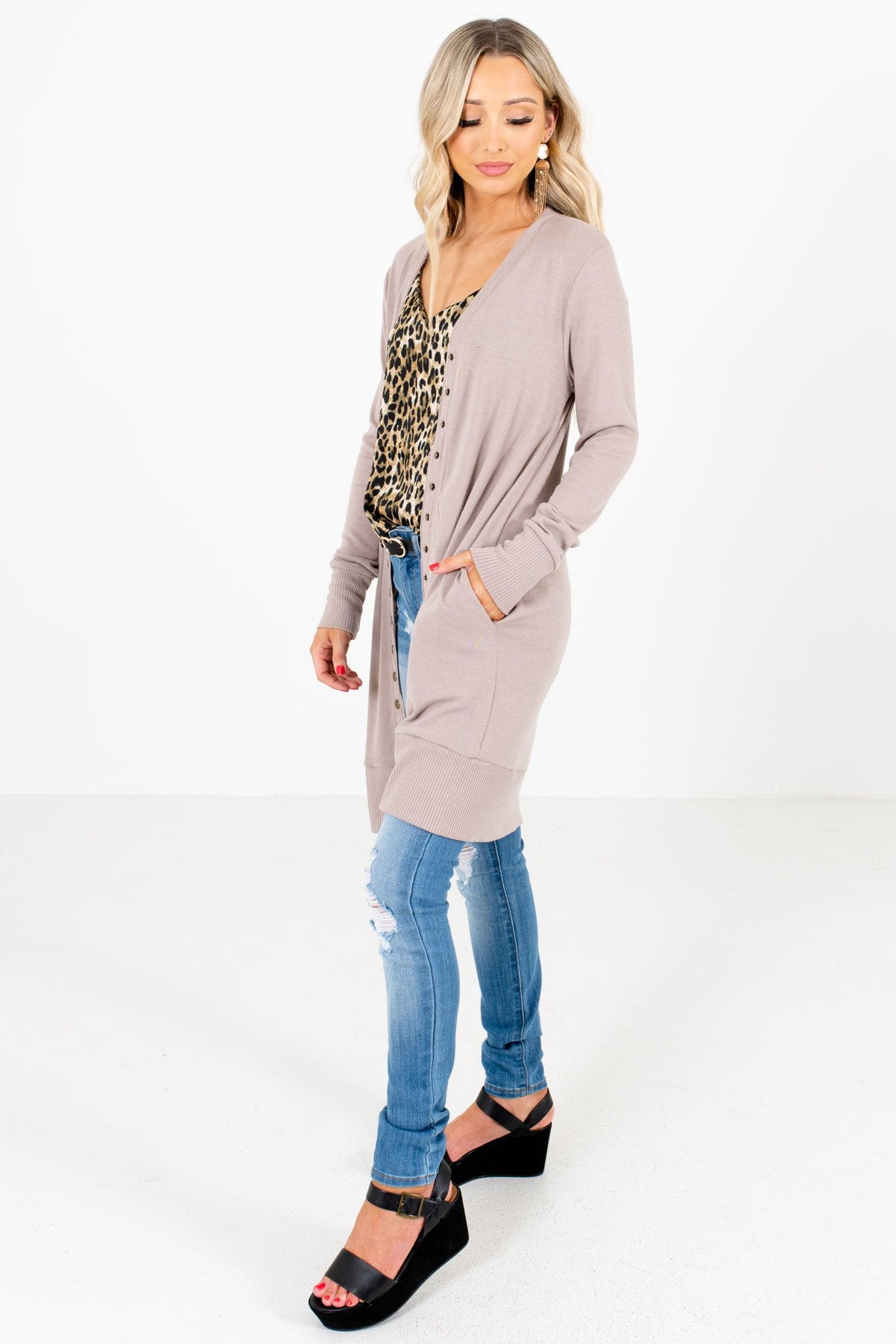 Brown Boutique Cardigans with Pockets for Women