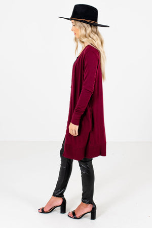 Burgundy Boutique Cardigans with Pockets for Women