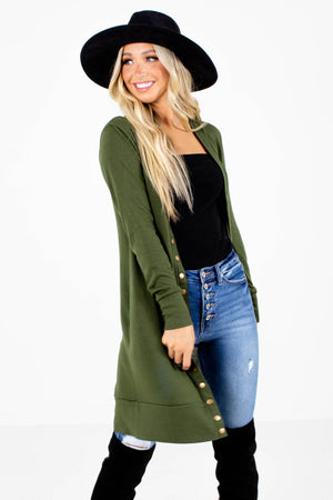 Green Button-Up Front Boutique Cardigans for Women