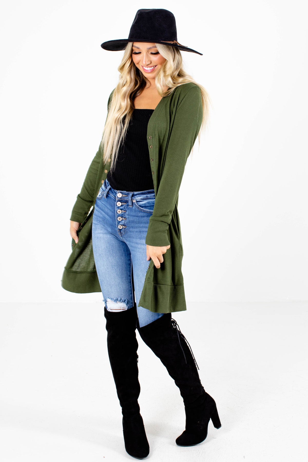 Army green hotsell cardigan outfits