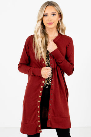 Rust Red Snap Button-Up Front Boutique Cardigans for Women