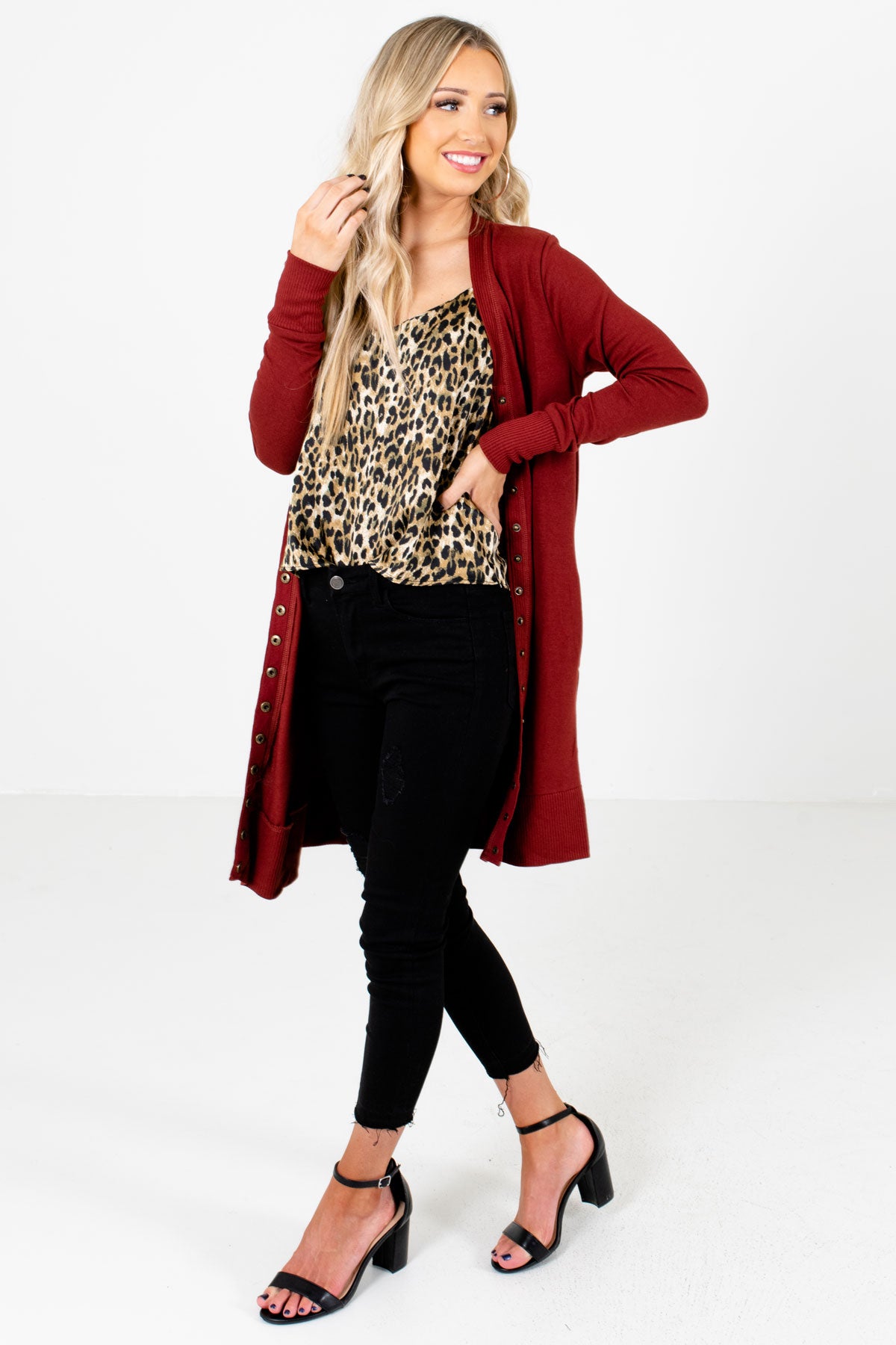 Rust deals red cardigan