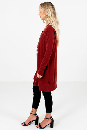 Rust Red Boutique Cardigans with Pockets for Women