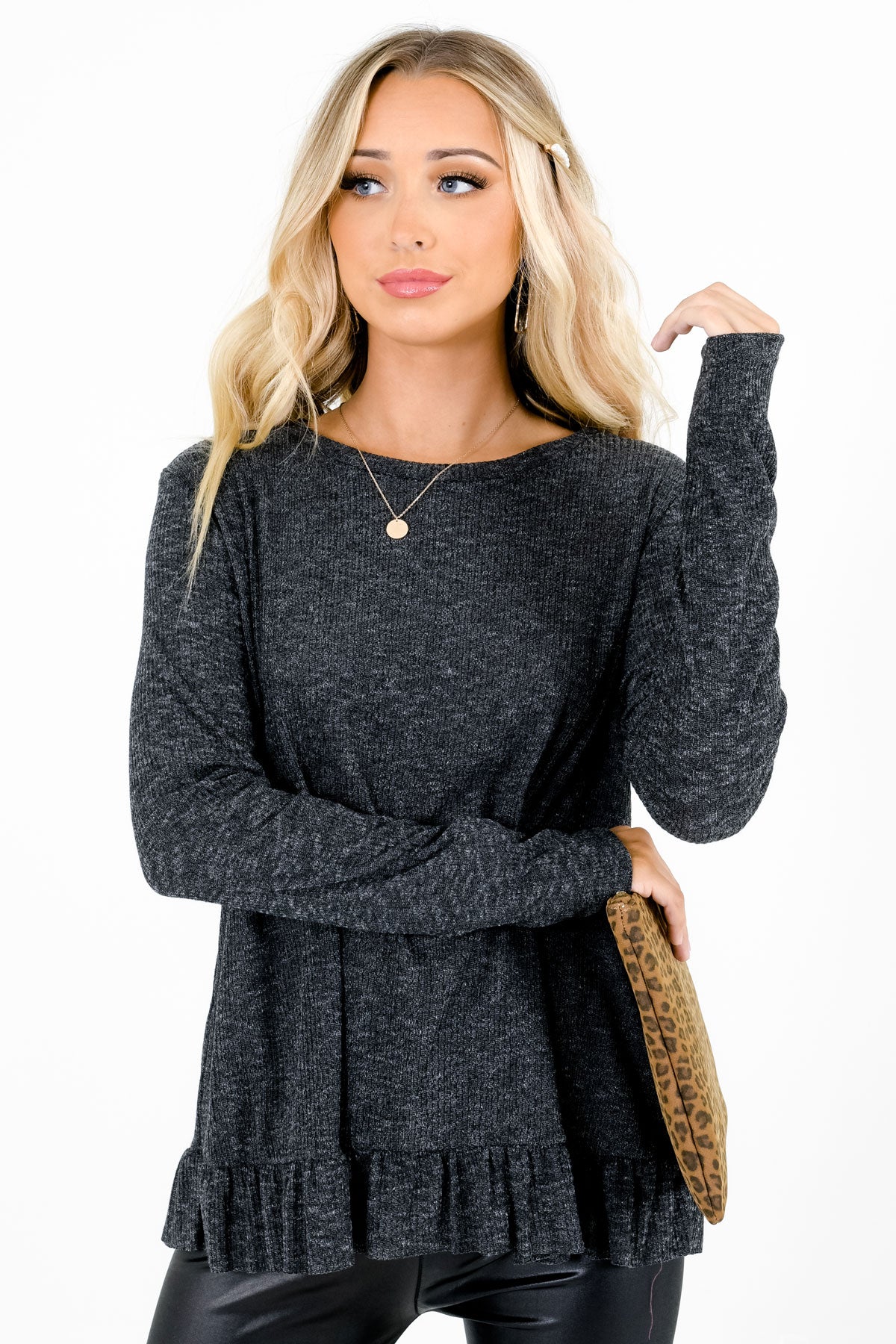 Women’s Charcoal Gray Relaxed Flowy Fit Boutique Tops