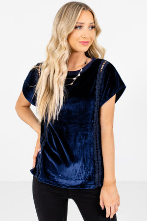 Navy Blue High-Quality Velvet Material Boutique Tops for Women