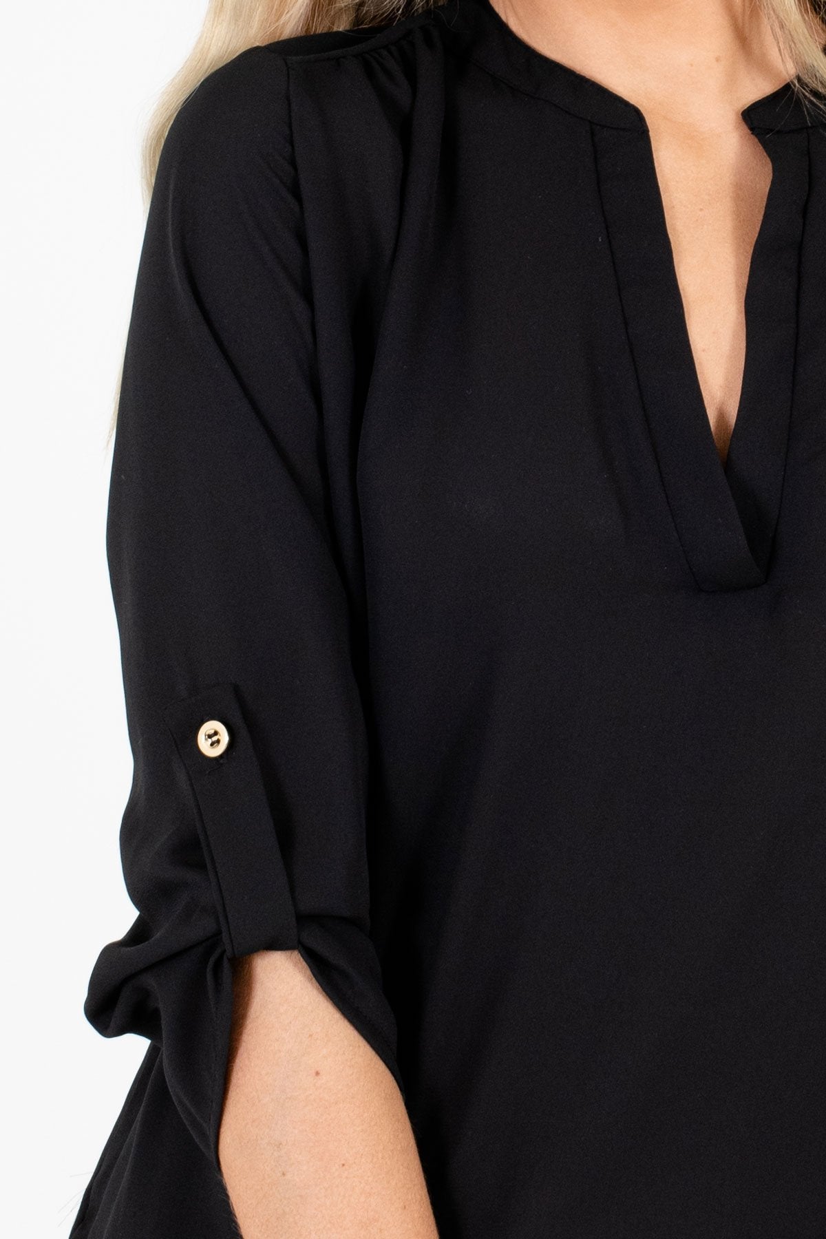 Women's Black 3/4 Length Sleeve Boutique Blouse