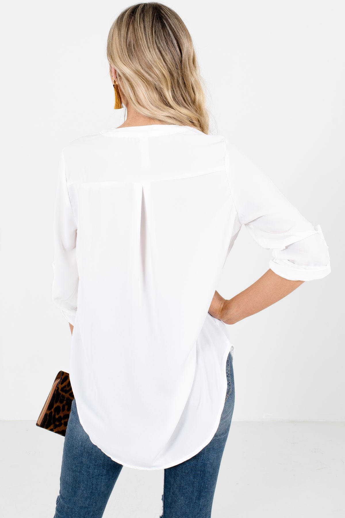 Women's White 3/4 Length Sleeve Boutique Blouse