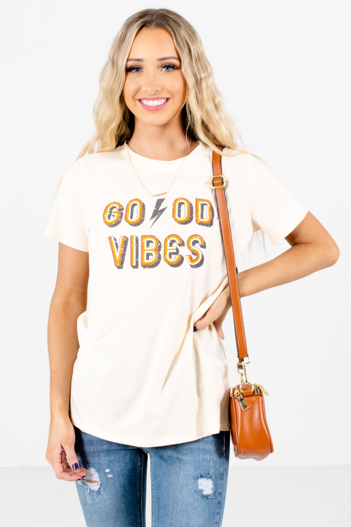 Women's Cream Casual Everyday Boutique Tees
