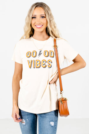 Women's Cream Casual Everyday Boutique Tees