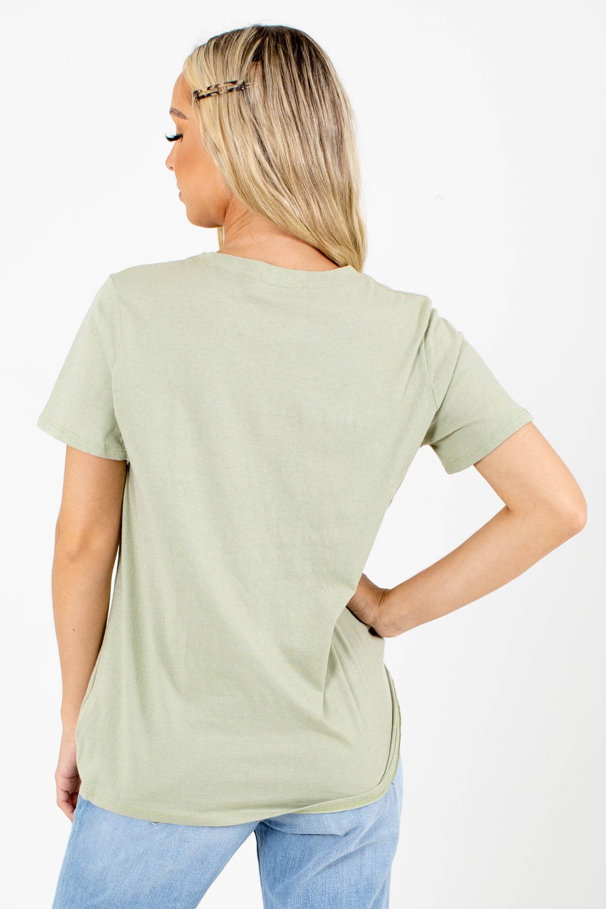 Women's Green Round Neckline Boutique Graphic T-Shirt