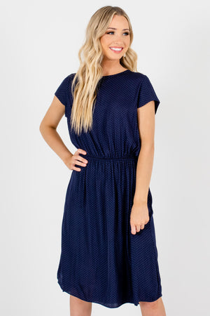Blue Square Patterned Boutique Knee-Length Dresses for Women