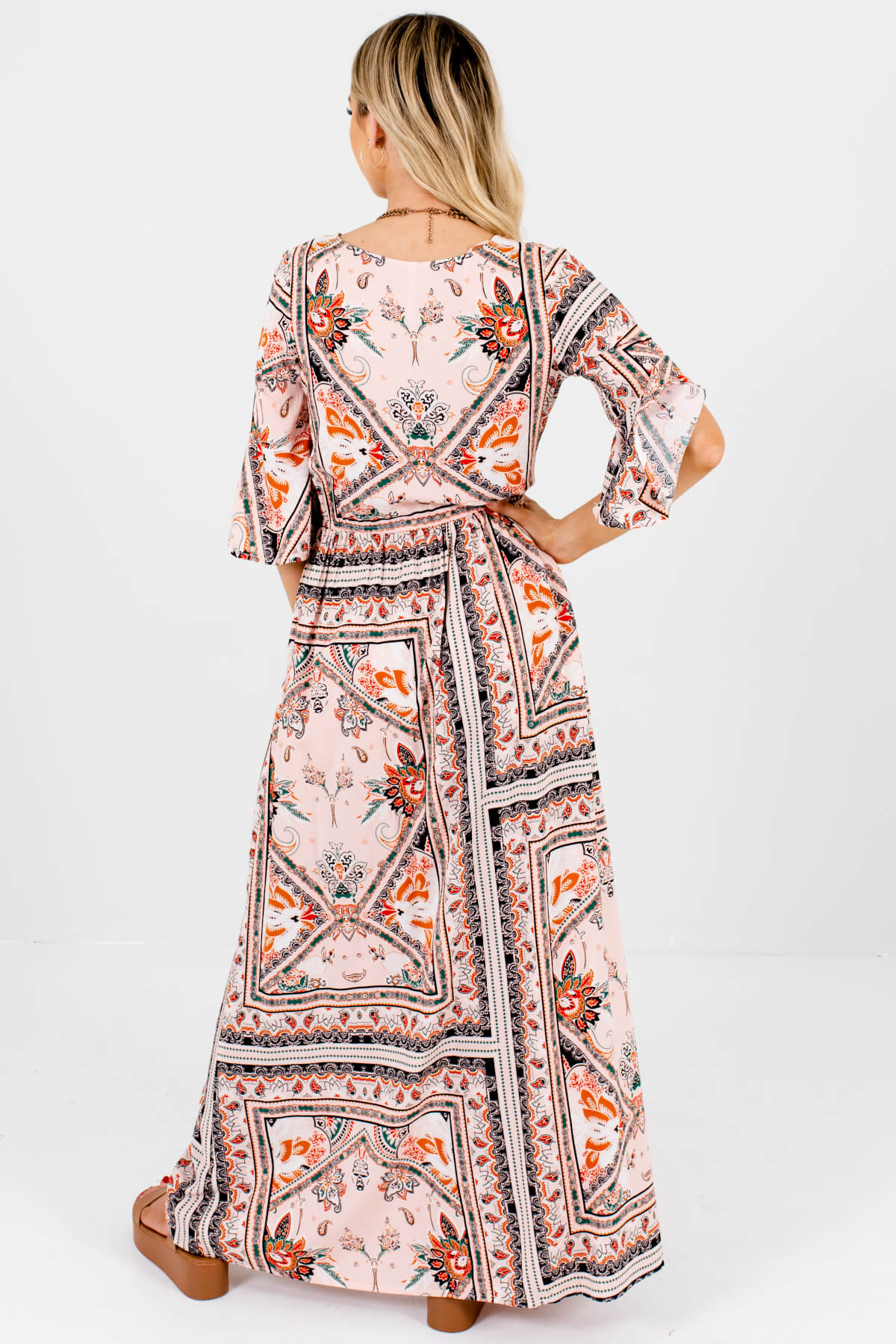 Pink Scarf Print Abstract Boho Maxi Dresses for Women