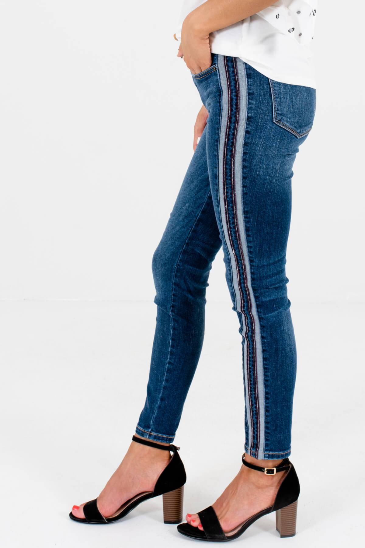Dark Wash Denim Blue Boutique Jeans with Pockets for Women