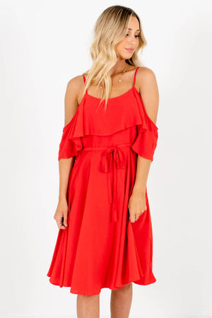 Red Cold Shoulder Style Boutique Knee-Length Dresses for Women