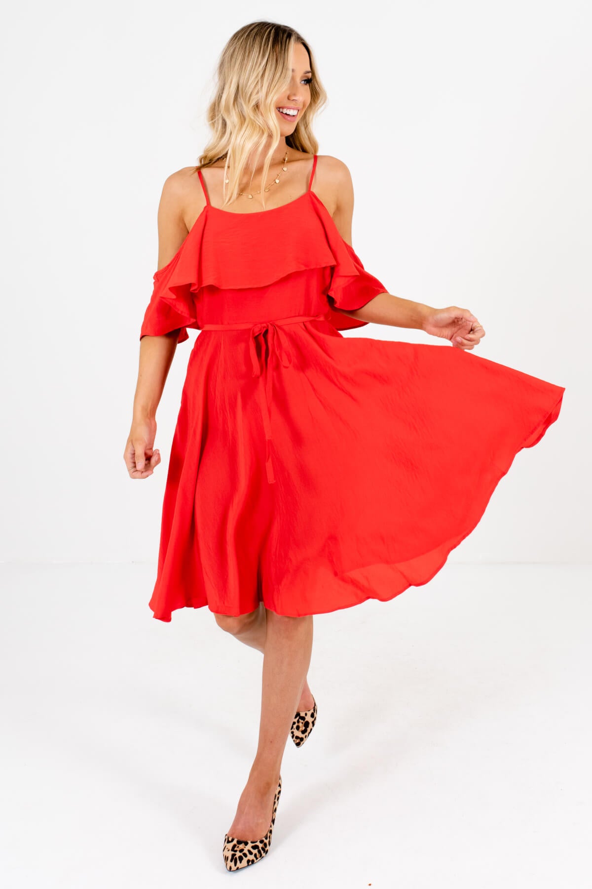 Good Time Red Cold Shoulder Knee Length Dress Boutique Dress