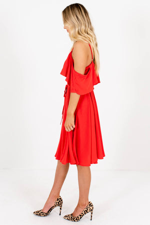 Women's Red Bodice Ruffle Overlay Boutique Knee-Length Dresses