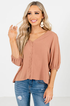 Muted Orange Button-Up Front Boutique Blouses for Women 