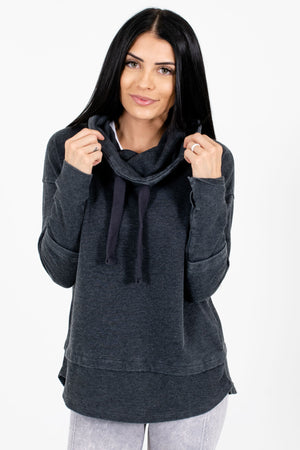 Charcoal Gray Cowl Neck Style Boutique Active Hoodies for Women