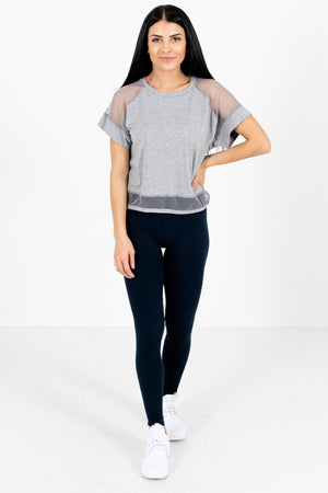 Heather Gray Round Neckline Boutique Active Tees for Women