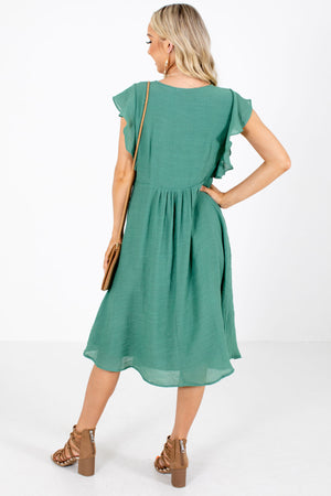 Women's Green Flutter Sleeve Boutique Midi Dress