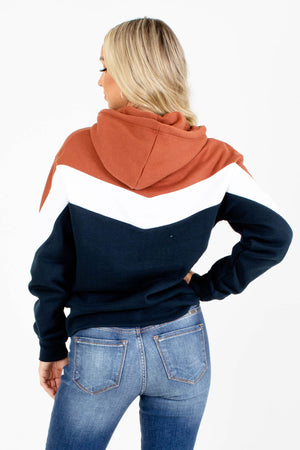 Women's Rust Front Pockets Boutique Hoodie
