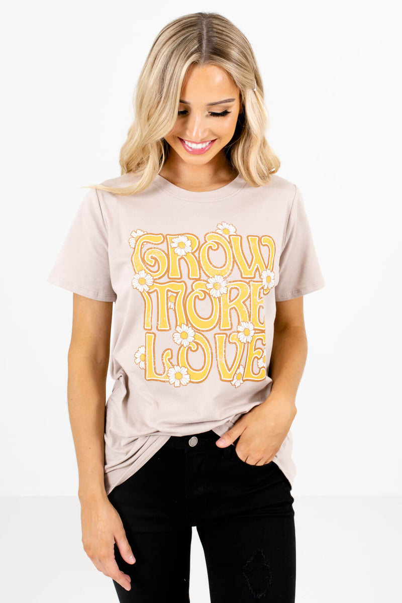 Grow More Love Taupe Brown Graphic Tee