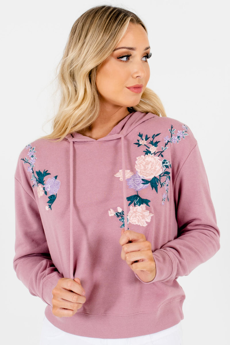Growing Up Mauve Embroidered Hoodie