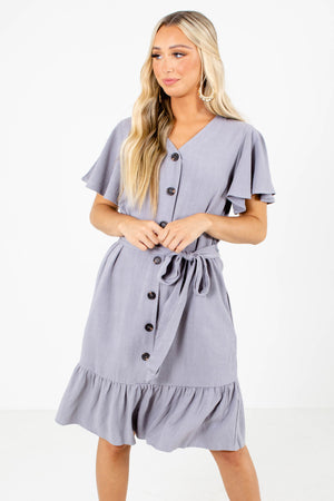 Women's Gray Ruffled Hem Boutique Knee-Length Dress