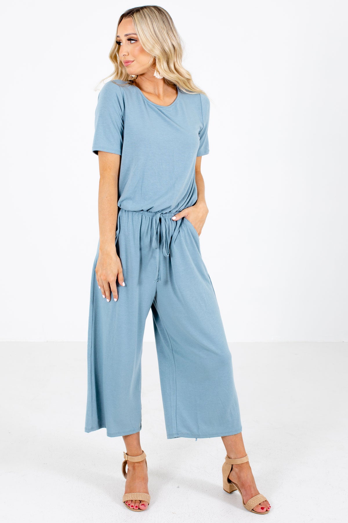 Women's Blue Cropped Length Boutique Jumpsuit