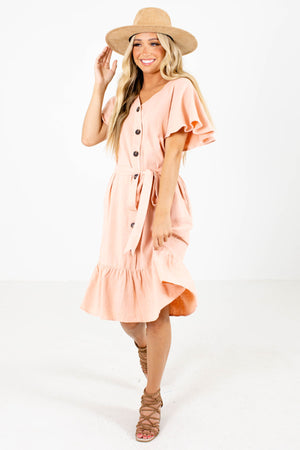 Women's Pink Ruffled Hem Boutique Knee-Length Dress
