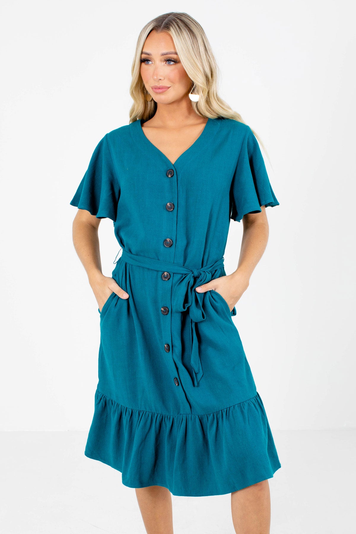 Button Front and Tie Waist Dress