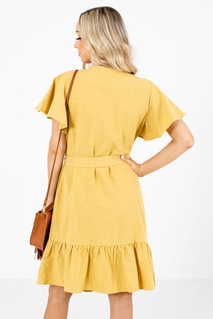 Women's Yellow Ruffled Hem Boutique Knee-Length Dress