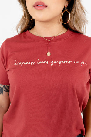 Brick Red Cursive Lettering Graphic T-Shirts for Women