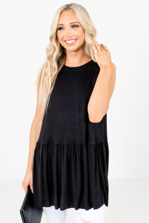 Black Stretchy Material Boutique Tops for Women