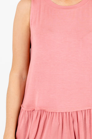 Women's Pink Pleated Accented Boutique Tops