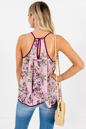 Pink Purple Blue Green Hydrangea Floral Print Halter Tank