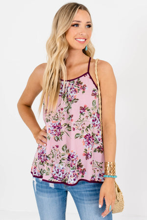 Pink Purple Blue Floral Print Halter Tops for Women
