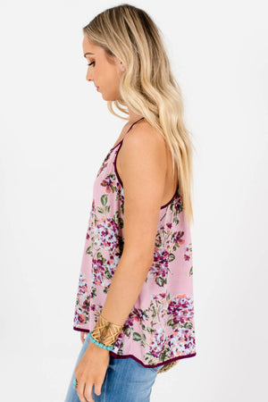 Pink Purple Blue Floral Print Boutique Halter Tank Tops
