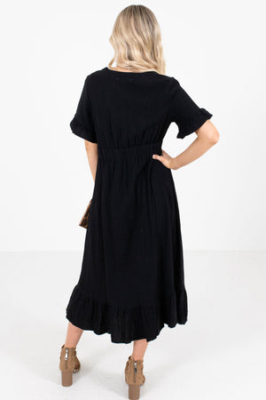 Women's Black V-Neckline Boutique Midi Dress