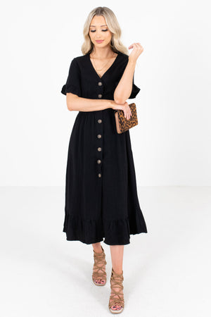 Black High-Quality Material Boutique Midi Dresses for Women