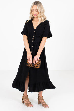 Women's Ruffled Sleeve and Hem Boutique Midi Dress