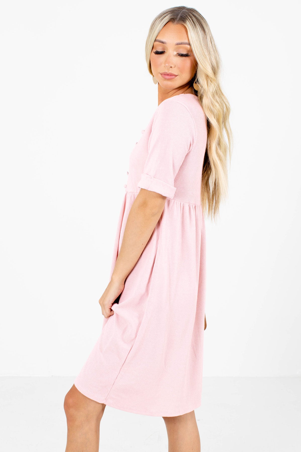 Pink Boutique Knee-Length Dresses with Pockets for Women