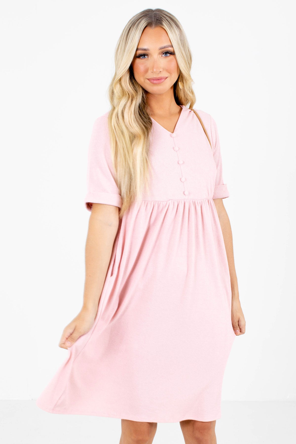 Pink Cute and Comfortable Boutique Knee-Length Dresses for Women