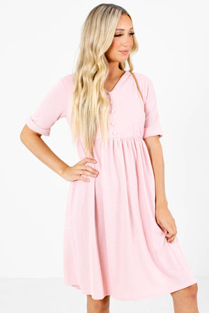 Pink Decorative Button Boutique Knee-Length Dresses for Women
