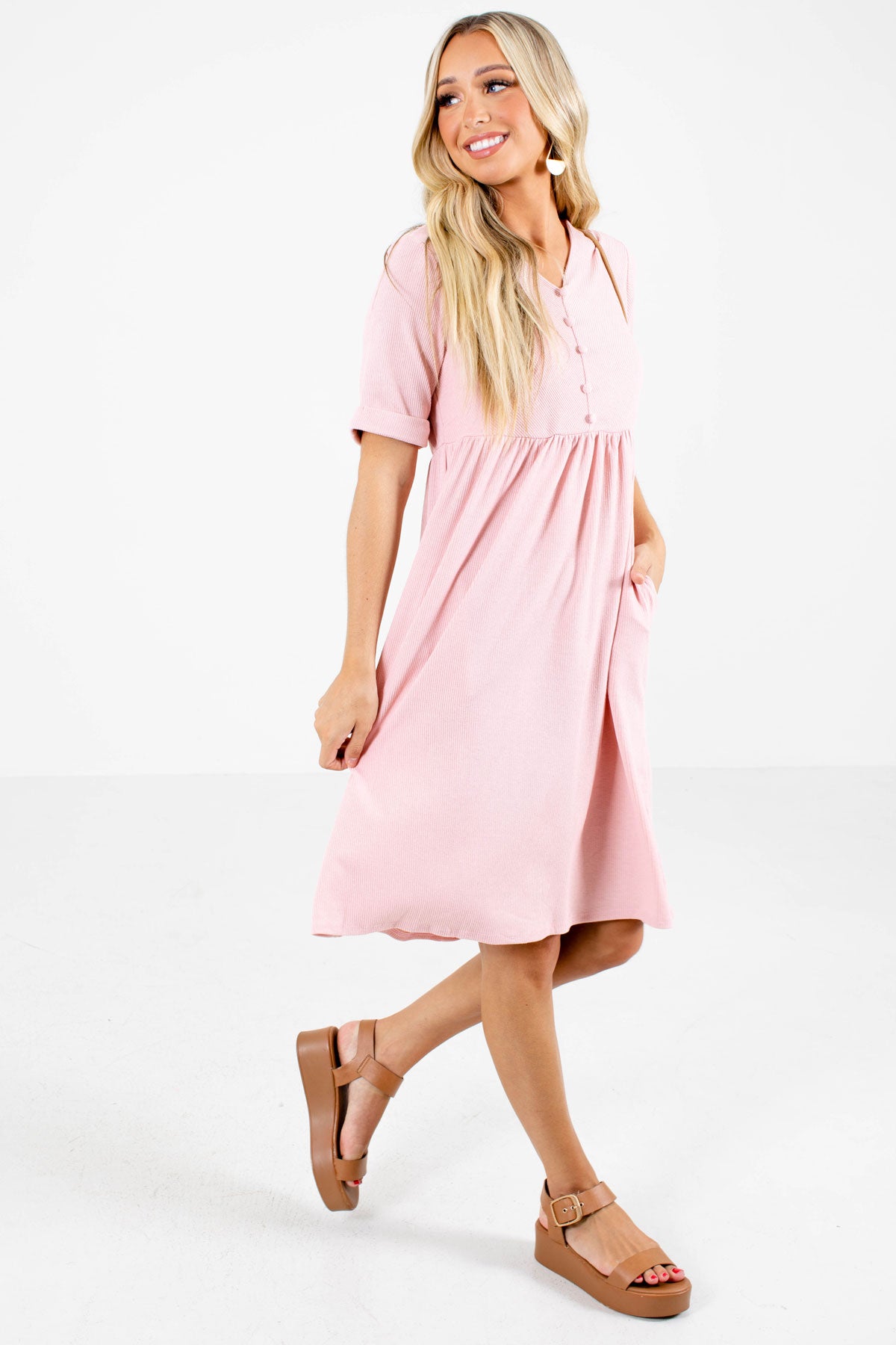 Women's Pink Casual Everyday Boutique Knee-Length Dress
